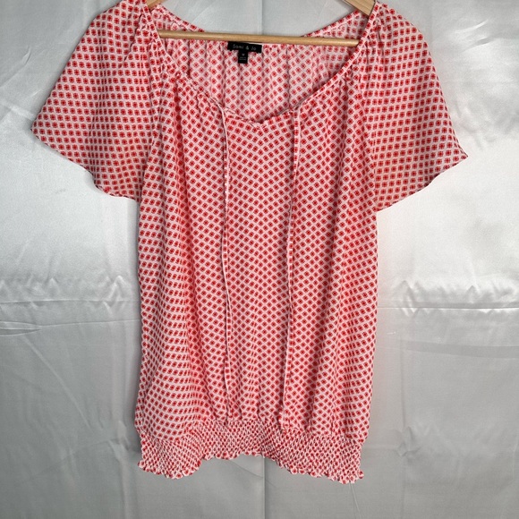 Sami & Jo Blouse Women Orange and White tie closure peasant top size Medium. - Picture 2 of 8